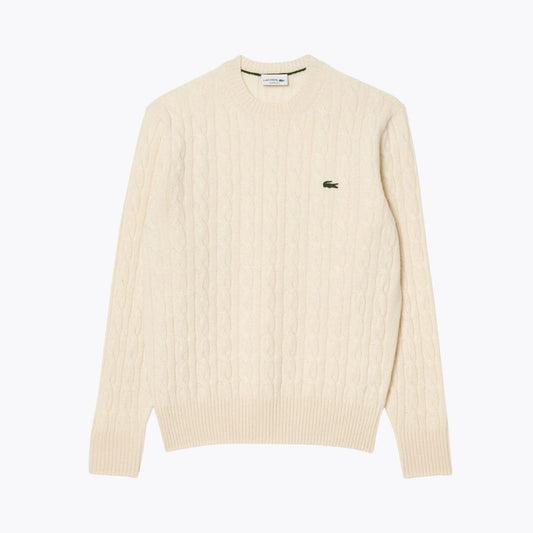 LC Cable Knit Carded Wool Crew Neck Sweater - Imagem 1
