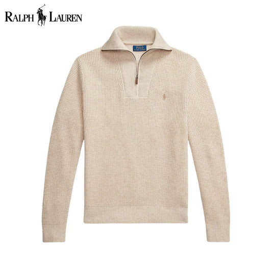 RL Waffle-Knit Wool-Cotton Quarter-Zip Sweater - Imagem 1